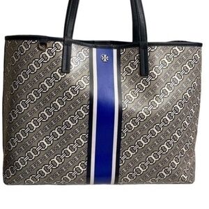 Tory Burch blue and gray Gemini link tote bag large
